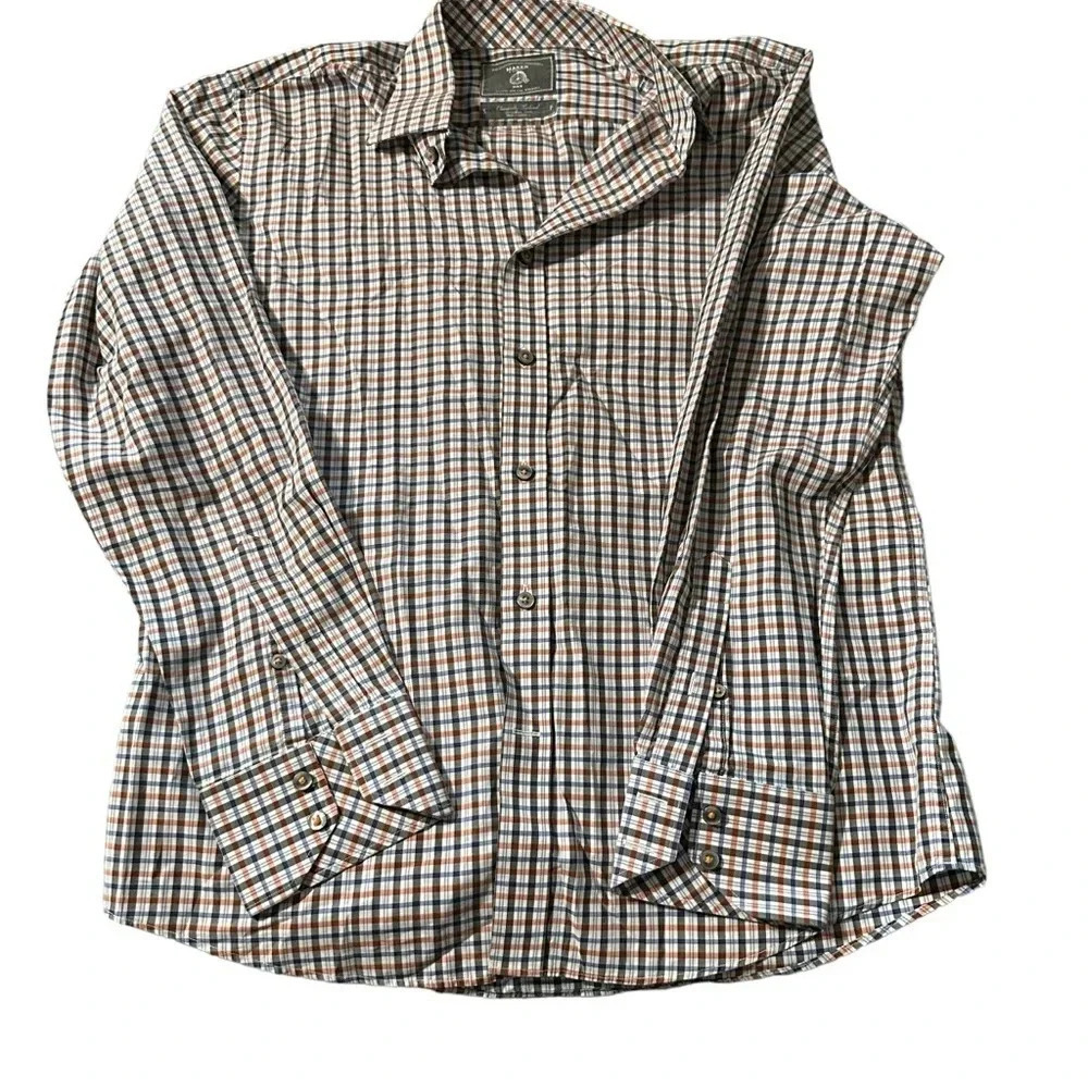 Maker & Company men's small plaid orange and white long sleeve button up